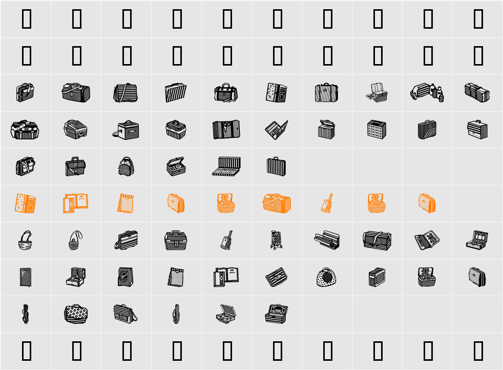 Bags and stuff II Character Map