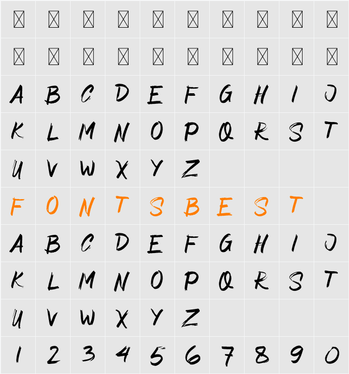 Asimone Brush Character Map