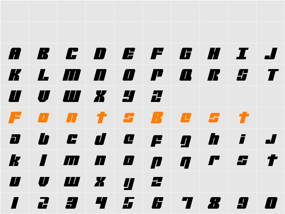 Mobile Infantry Expanded Italic Character Map