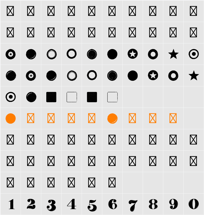 Dauber Hand Numerals Character Map