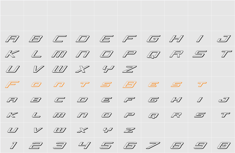 Concielian Jet 3D Italic Character Map
