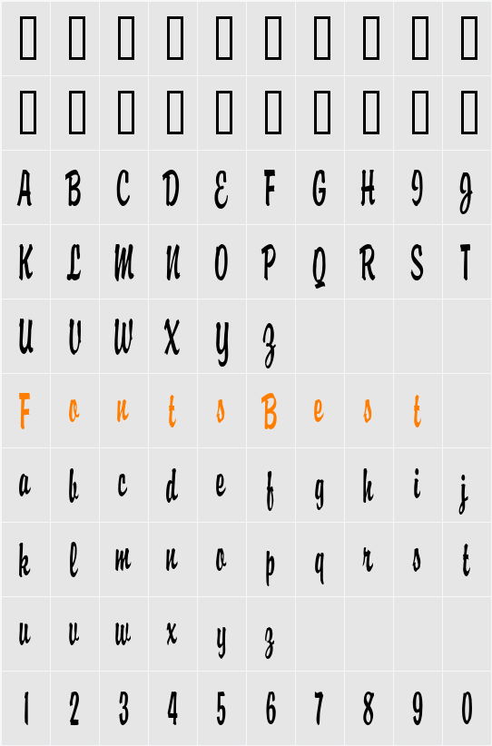 Brisk Thin Character Map