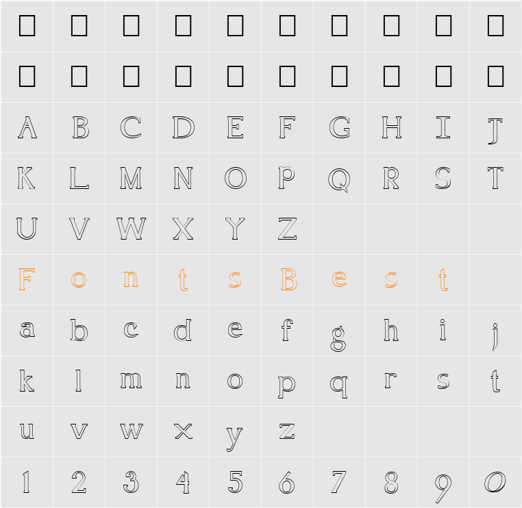 FZ ROMAN 18 HOLLOW Character Map