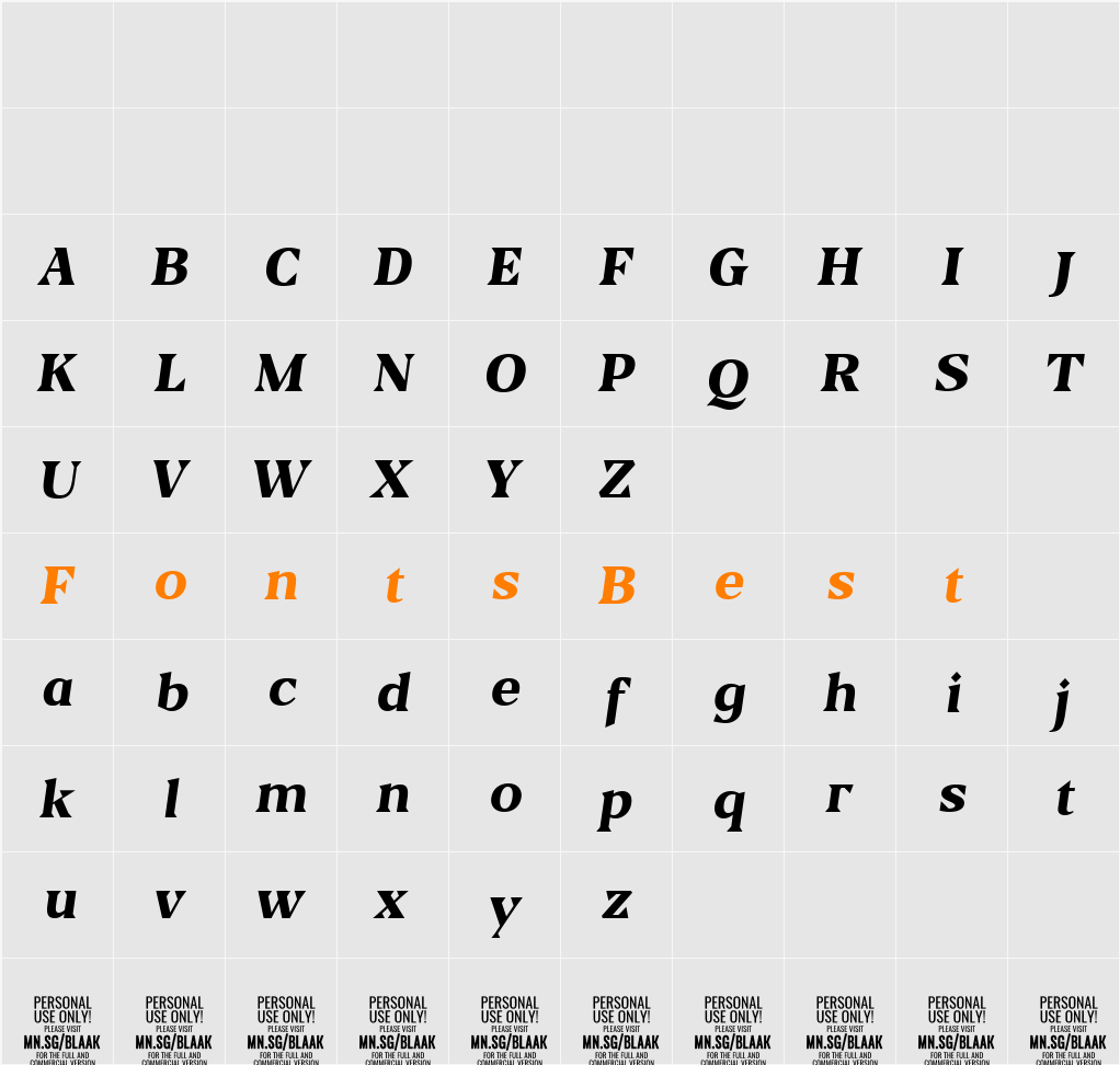 Blaak ExtraBold PERSONAL USE Character Map