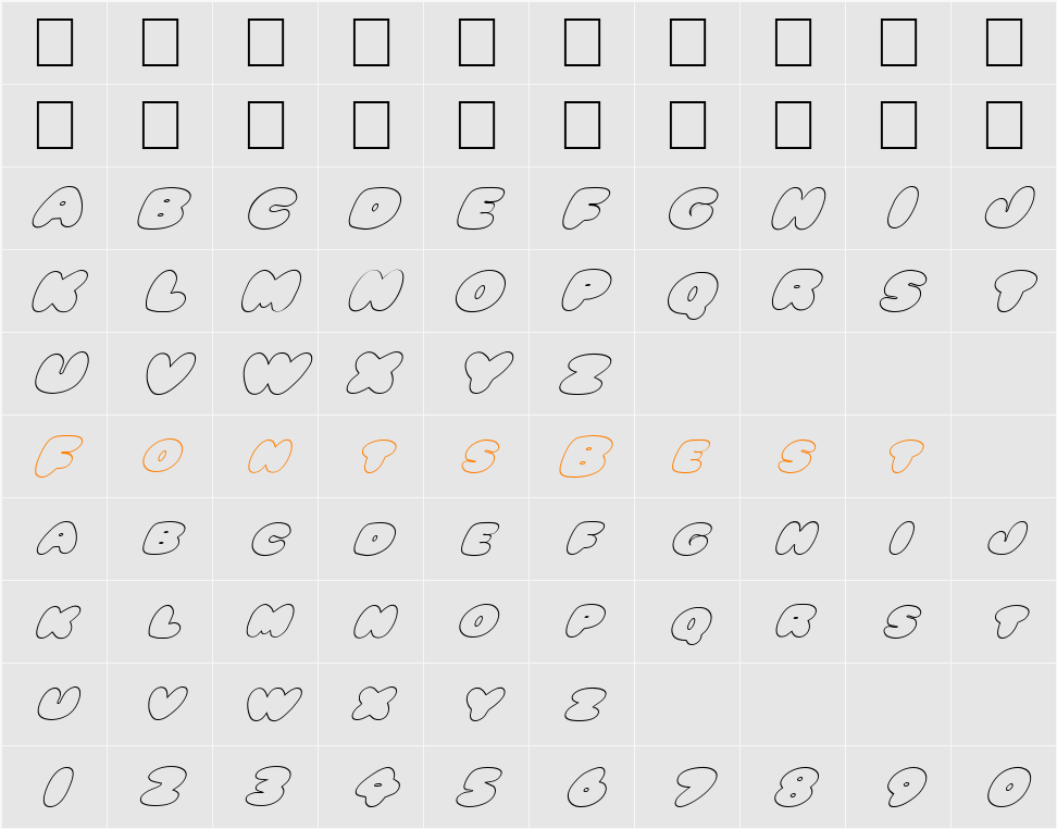 FZ JAZZY 59 HOLLOW ITALIC Character Map