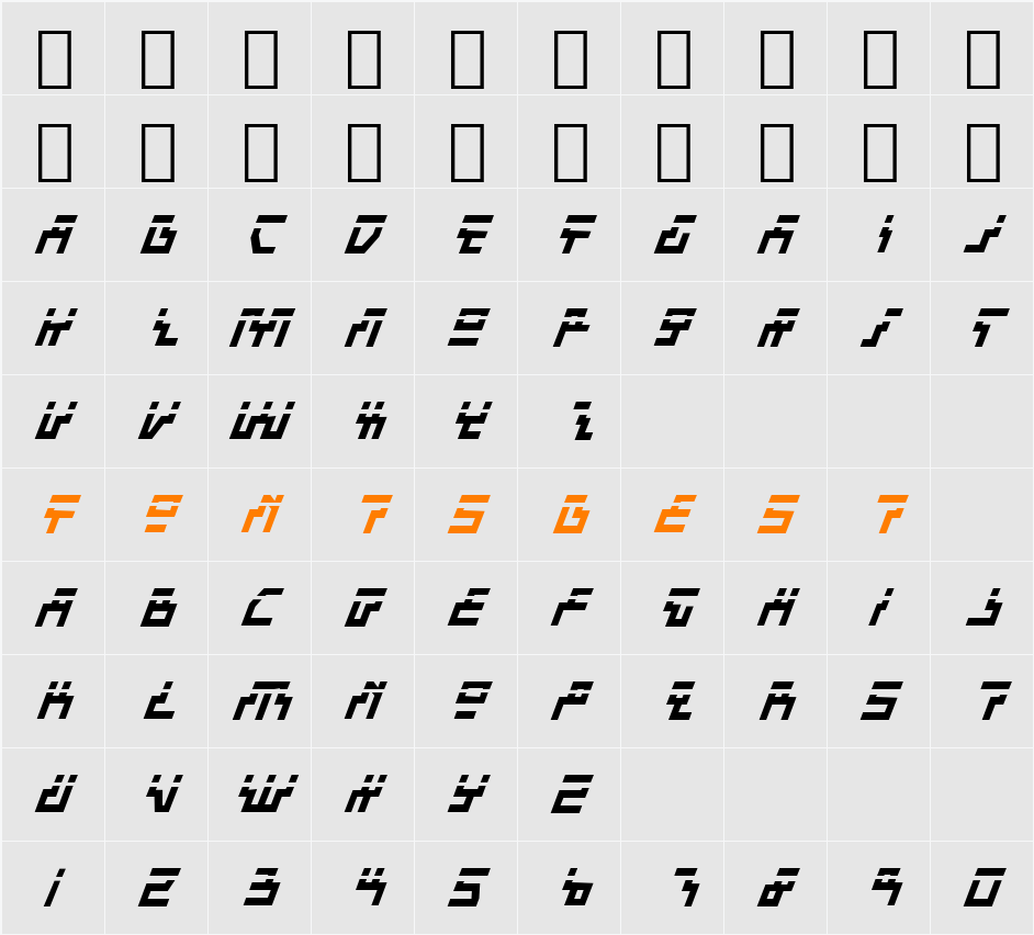 Beam Rider Bold Italic Laser Character Map