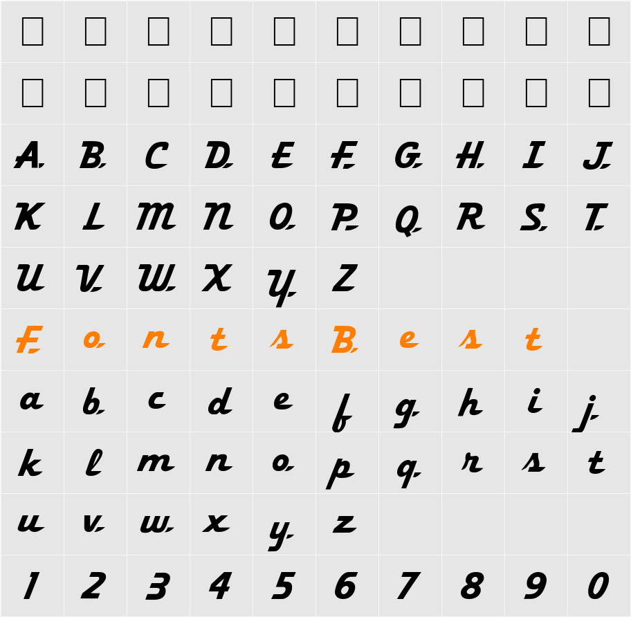 FZ JAZZY 58 Character Map