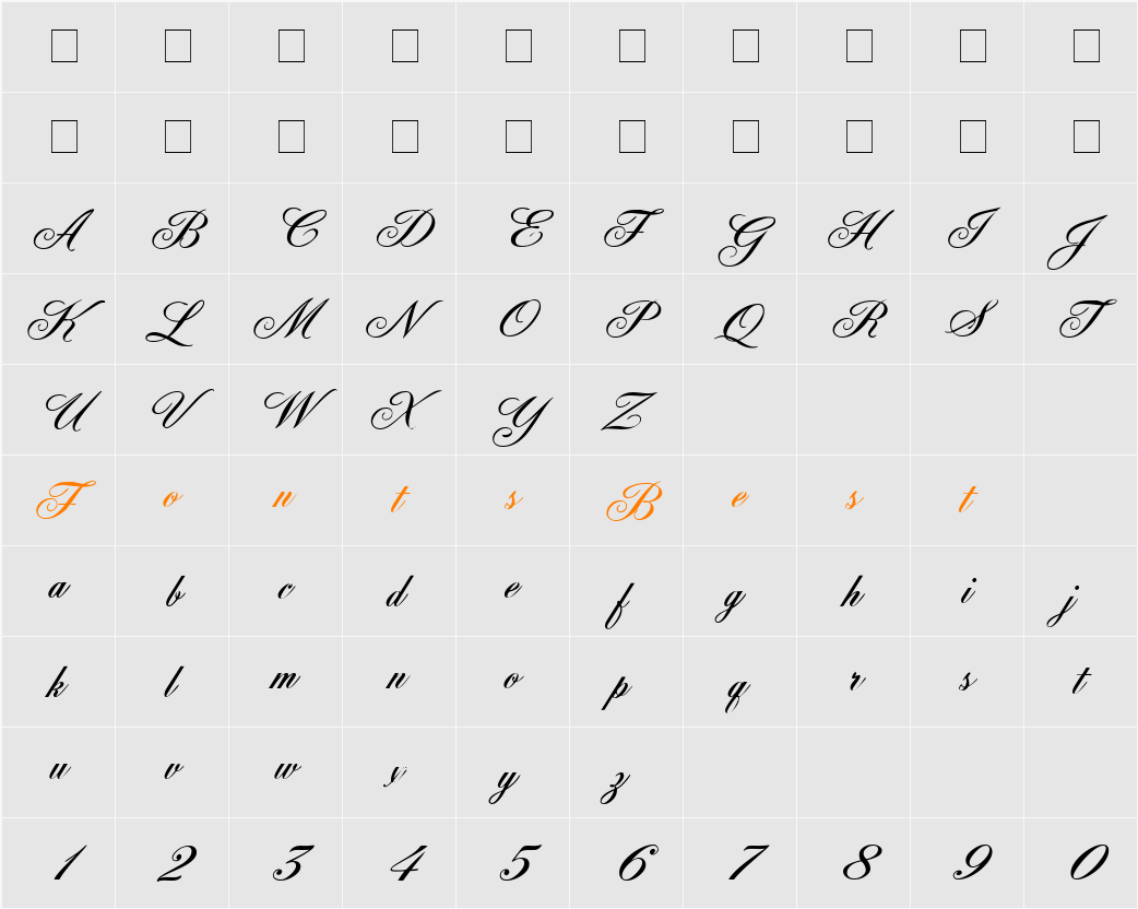 FleurishScript Character Map