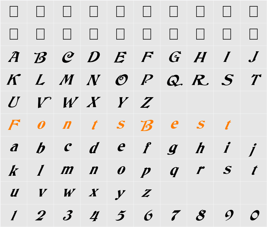 FZ JAZZY 50 ITALIC Character Map