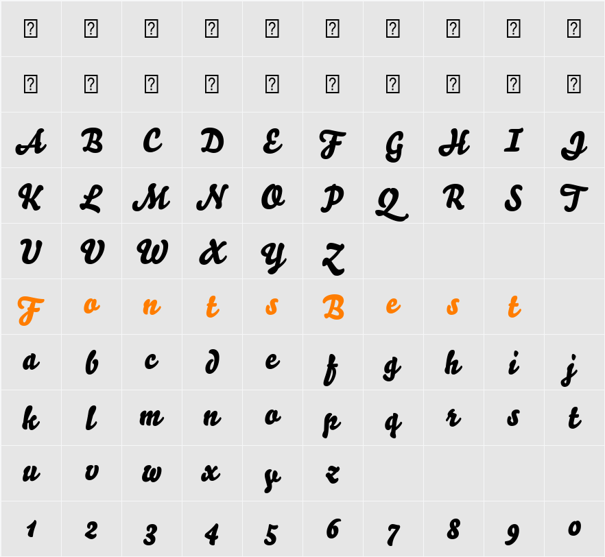 Bello Script Character Map