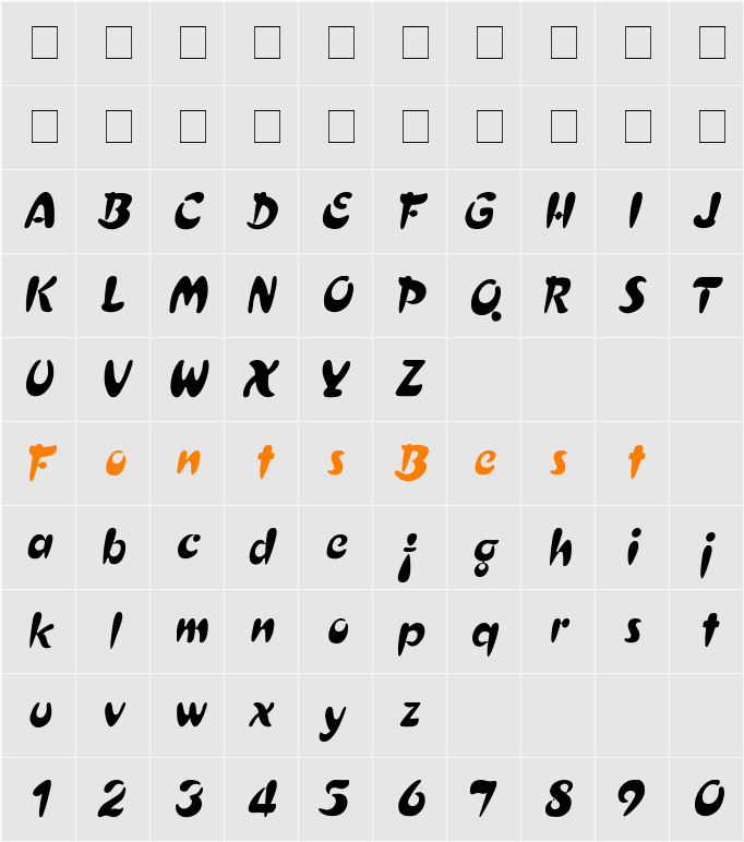 Crest Thin Character Map