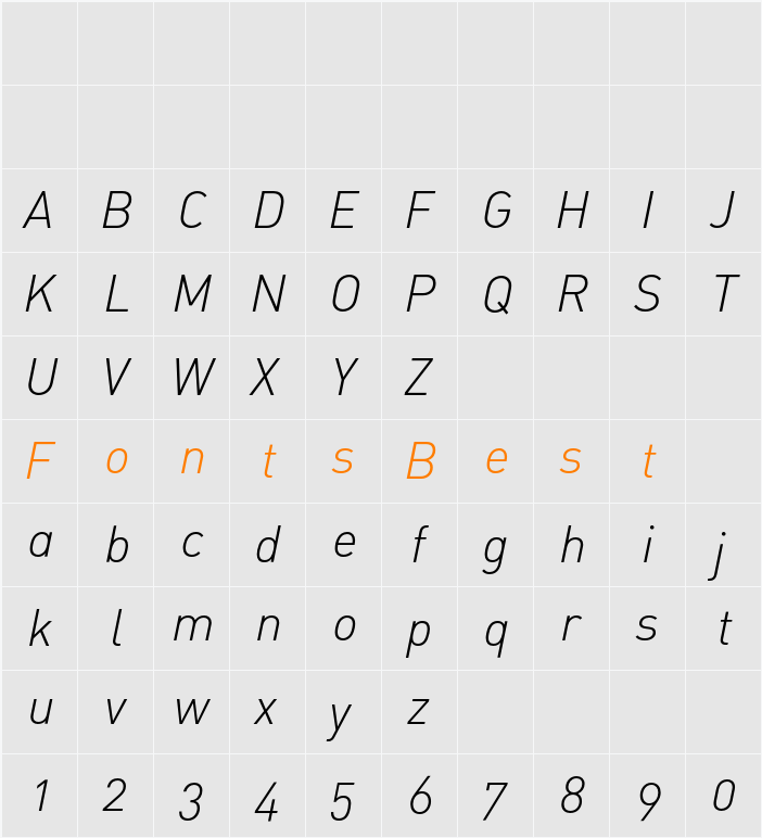 DIN-LightItalicAlt Character Map