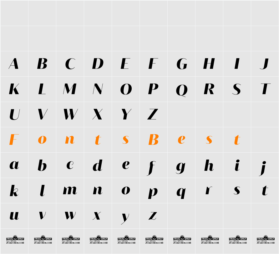 Blacker Sans Display Trial Heavy Character Map