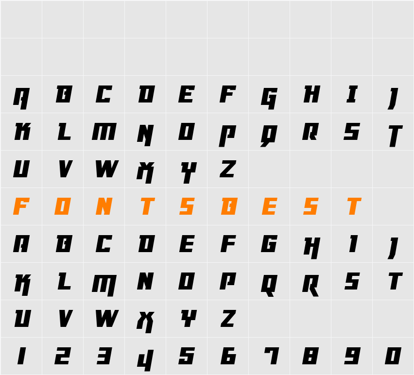 Danger Flight Expanded Italic Character Map