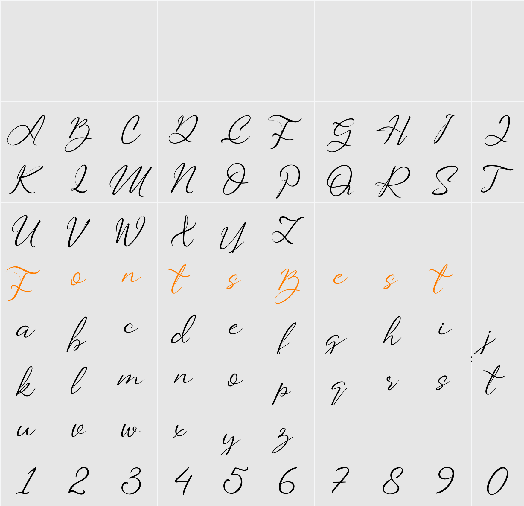 Saturdate Script Character Map