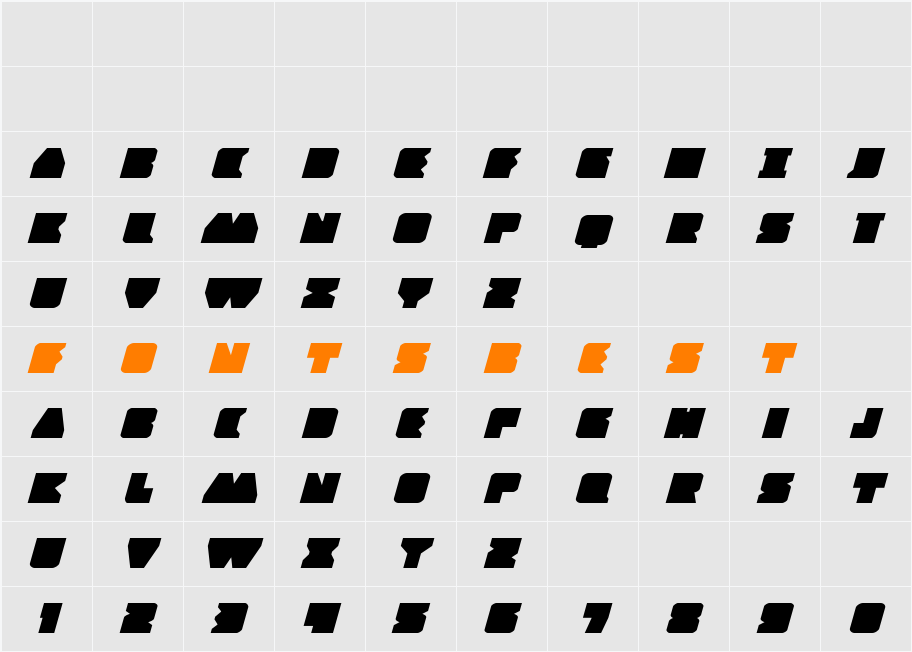 Contour of Duty Expanded Italic Character Map