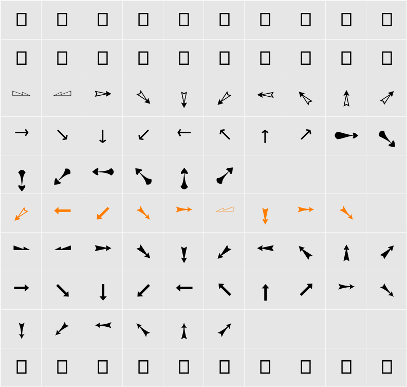 Arrows ADF Character Map