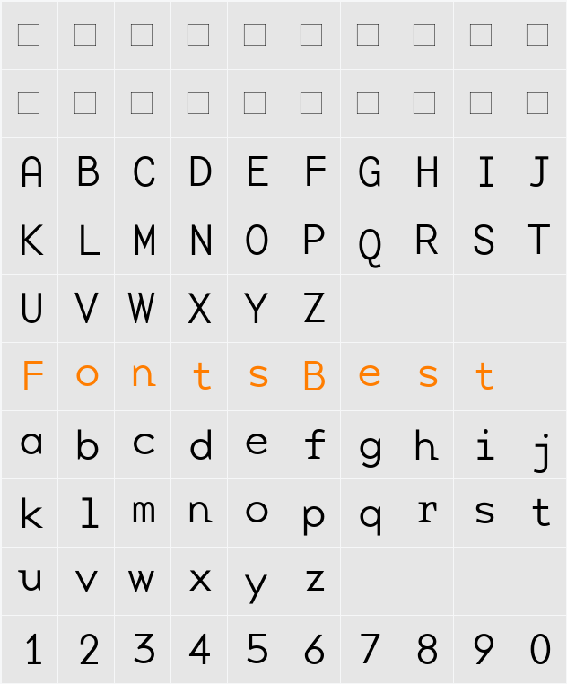 BaseMonoWide-Thin Character Map
