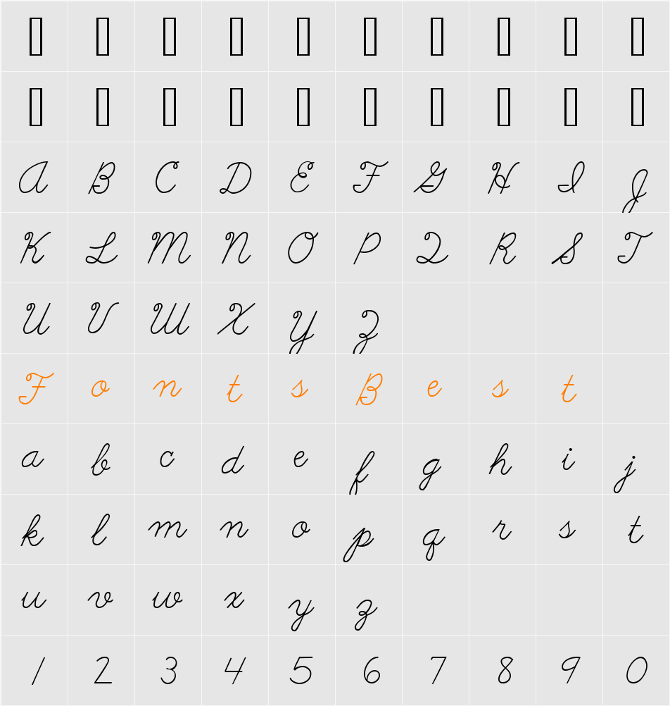 AbcCursive Character Map