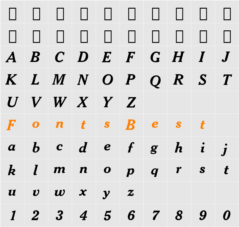 Cheltenhm BT Character Map