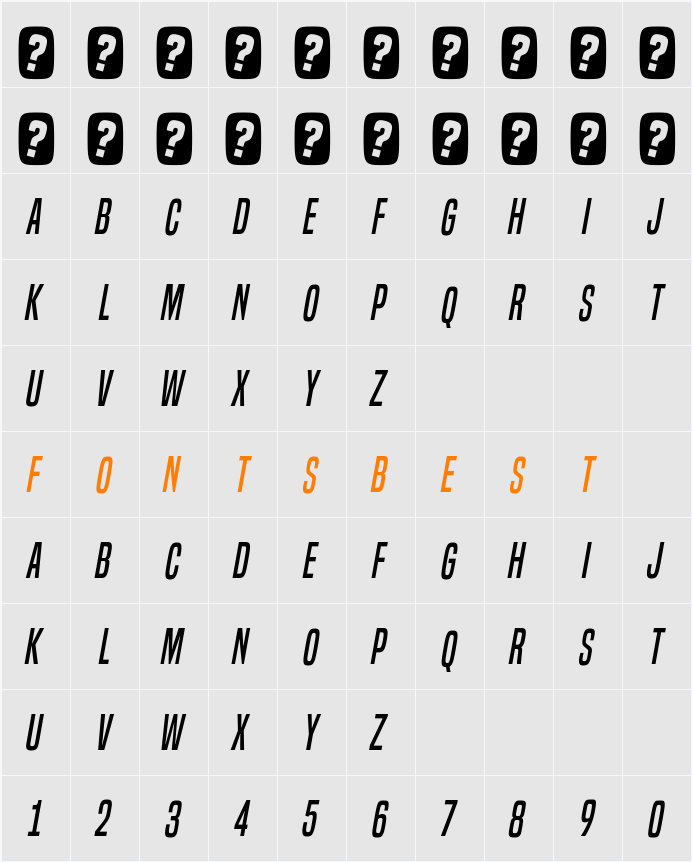 Built Titling Rg Character Map