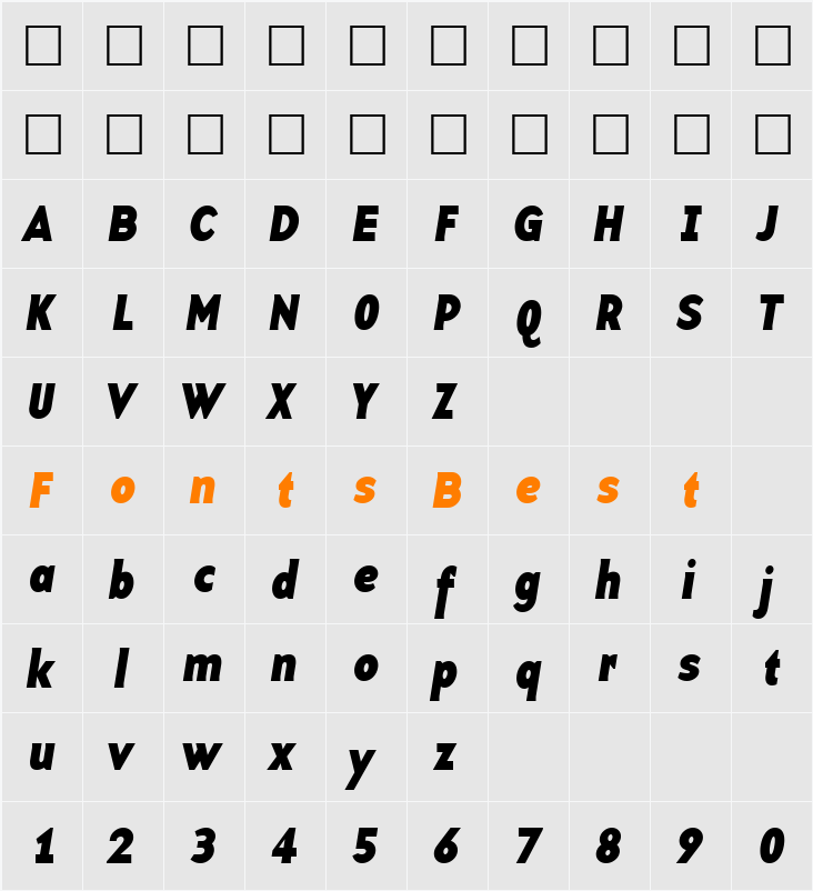 BaseTwelveSansBI Character Map