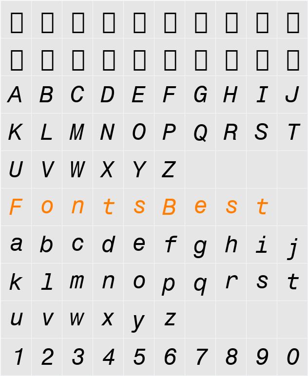 Monospac821 BT Character Map