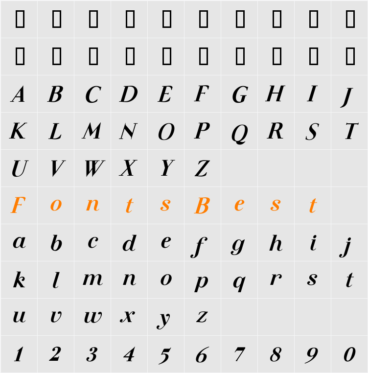 Felina SerifExtra Bold Italic Character Map