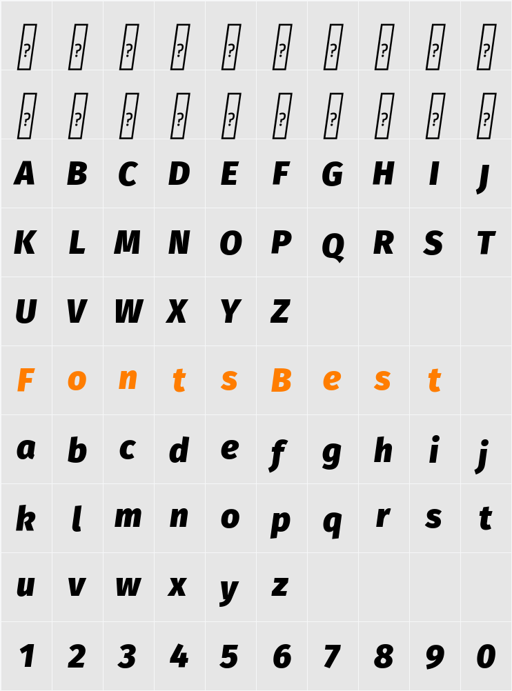 Fira Sans Black Character Map