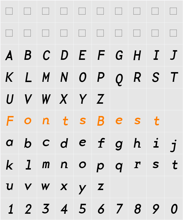 BaseMonoWideReg Character Map