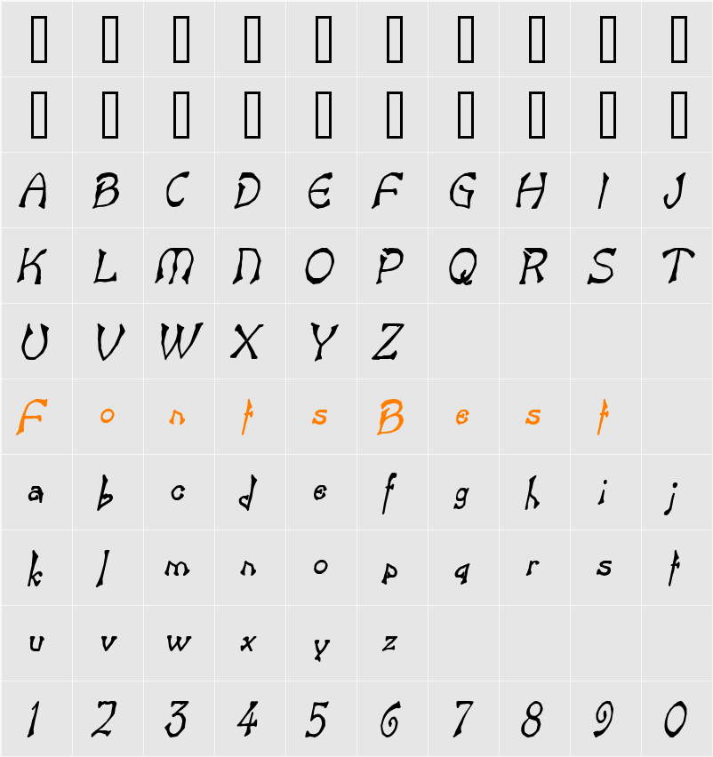 Bart Thin Character Map