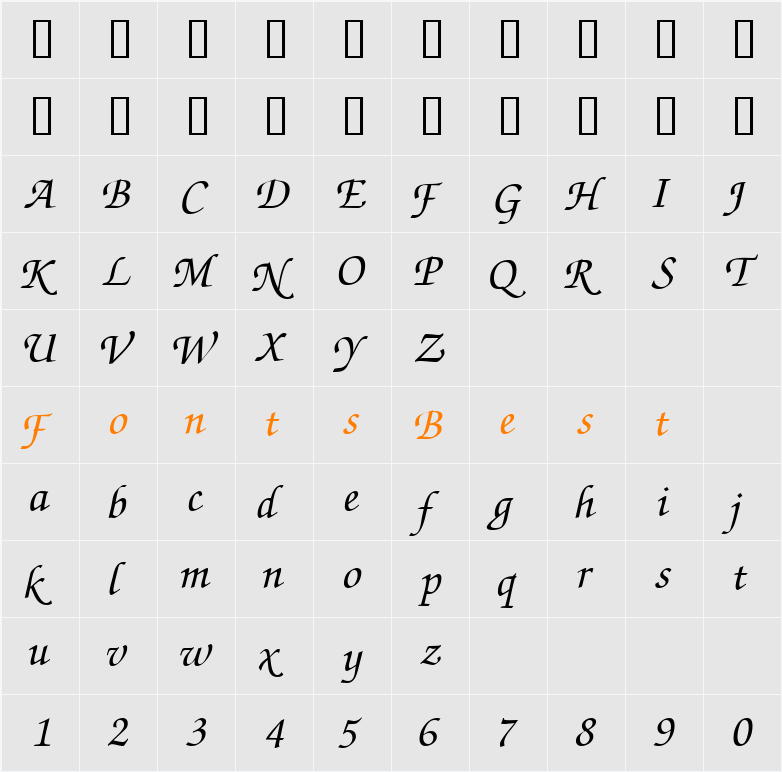 ChanceryScriptMediumSSK Character Map