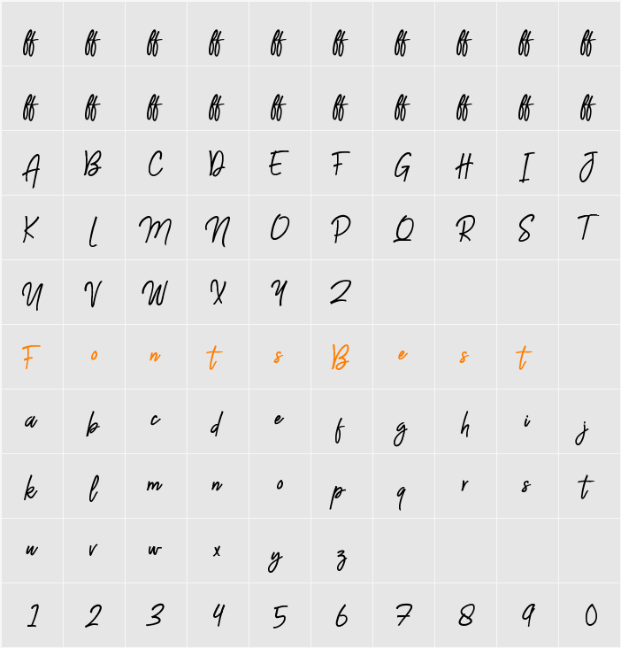 Aveline Script Character Map