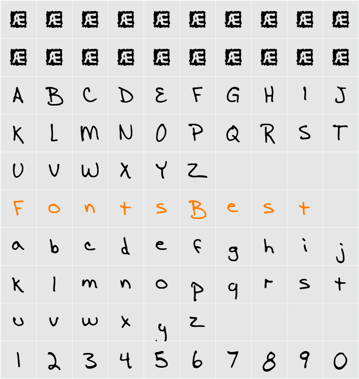 Ænigma Scrawl (BRK) Character Map