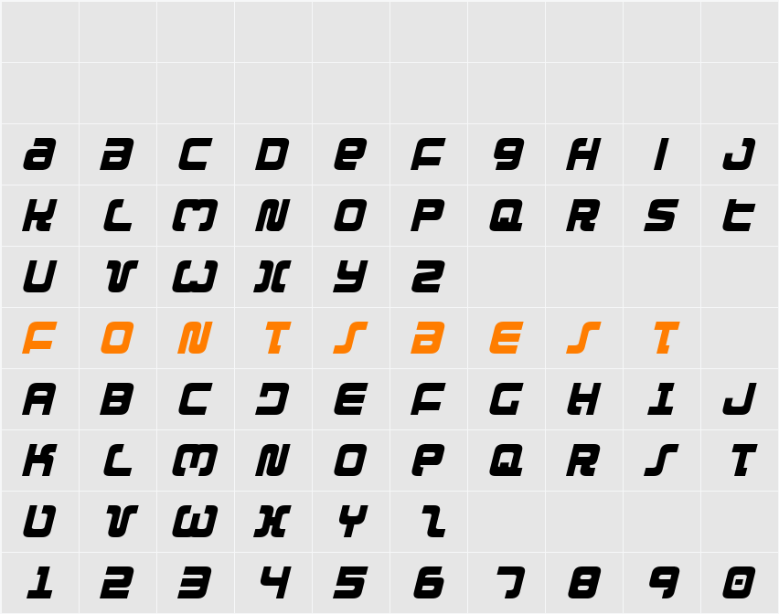 Exedore Condensed Italic Character Map