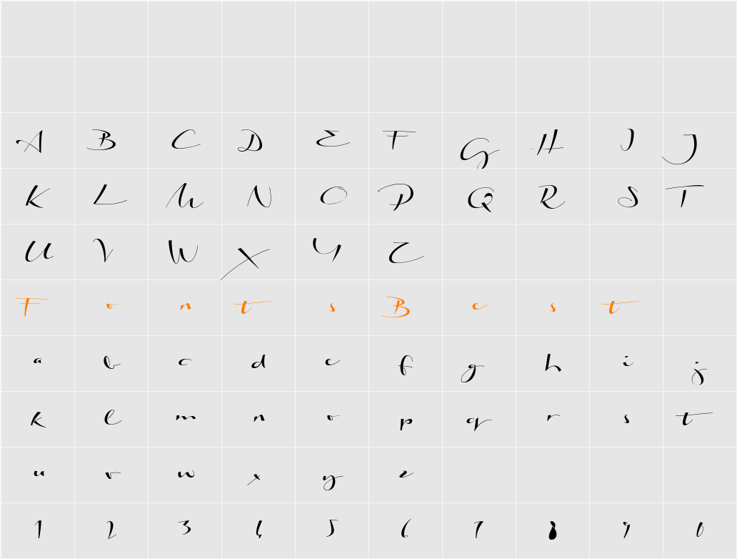 Biloxi Calligraphy Demo Character Map
