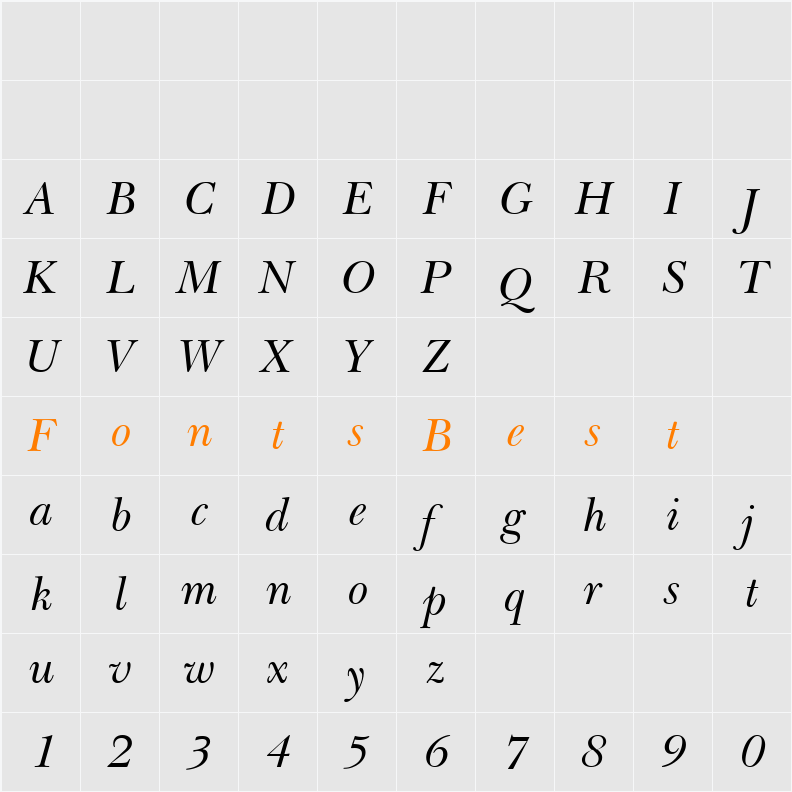 Baskerville Cyrillic Character Map