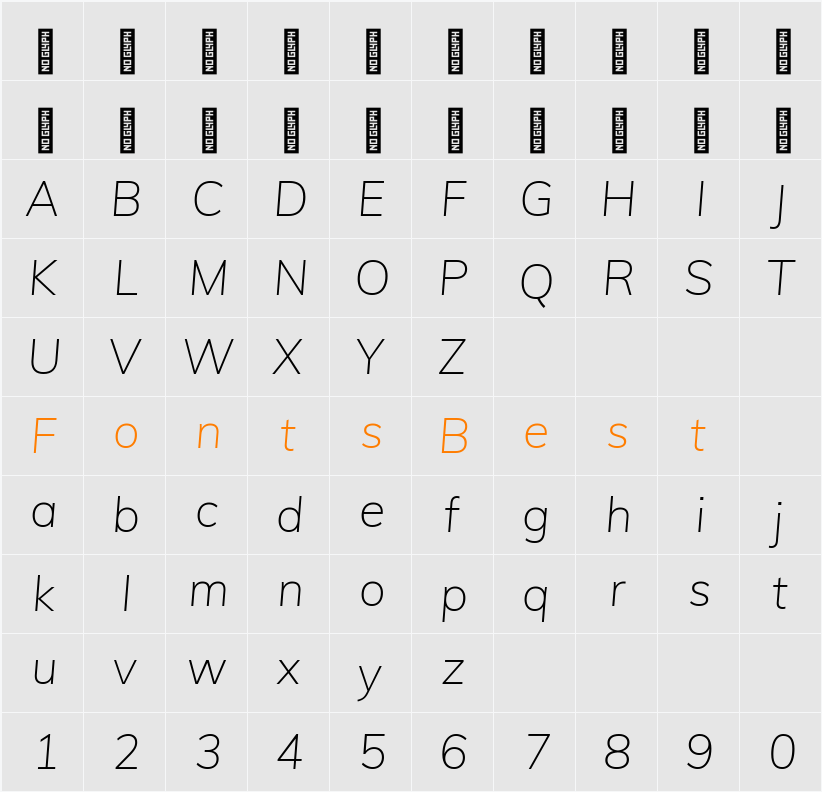 Muli ExtraLight Character Map