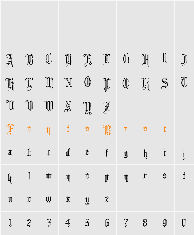 Minster No 2 Character Map