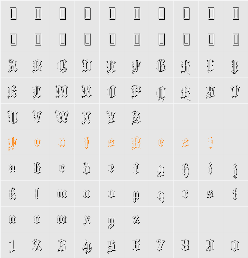 Blackletter Shadow Character Map