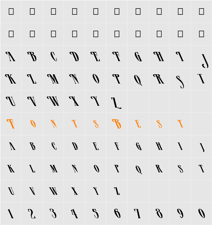 FZ JAZZY 23 LEFTY Character Map