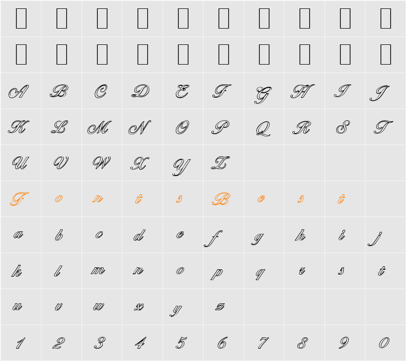 BallantinesOutline Character Map