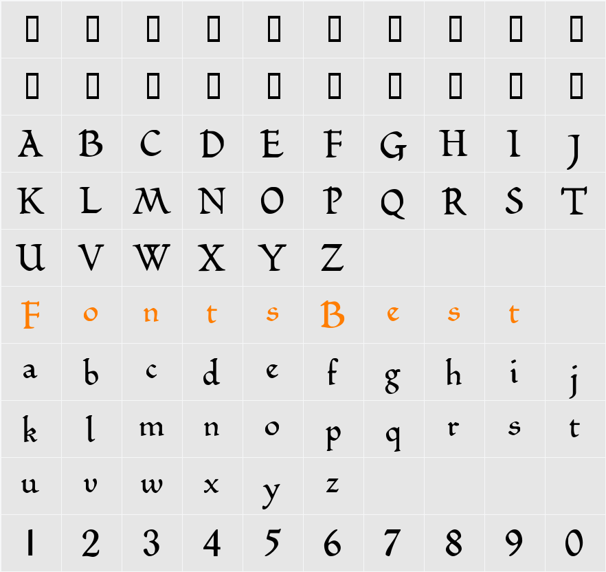 BilboDisplay Character Map