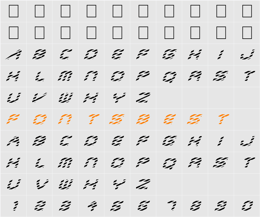 FZ JAZZY 6 STRIPED ITALIC Character Map