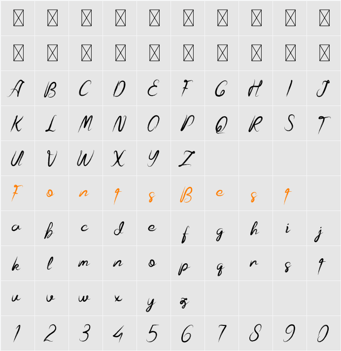 Blackscript Character Map