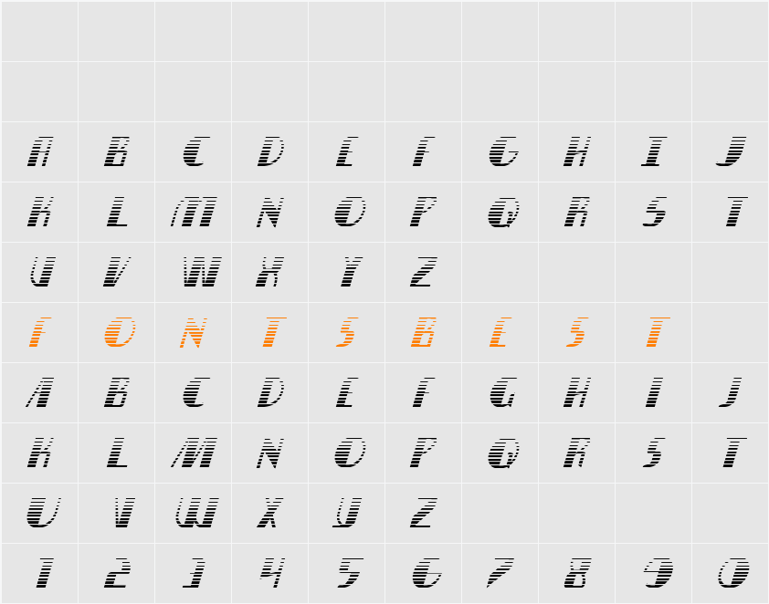 Nathan Brazil Gradient Italic Character Map