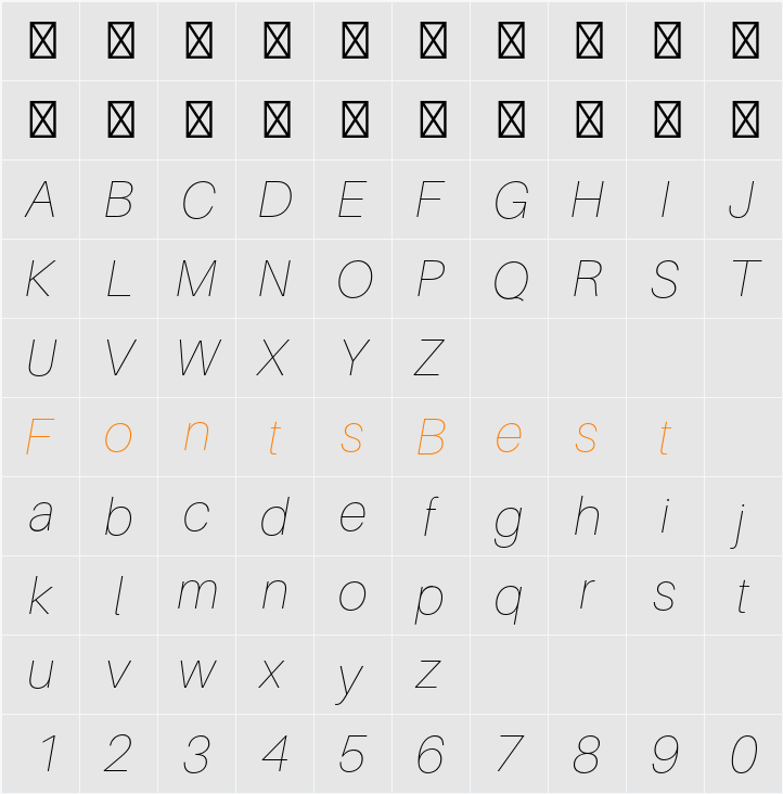 Aileron UltraLight Character Map