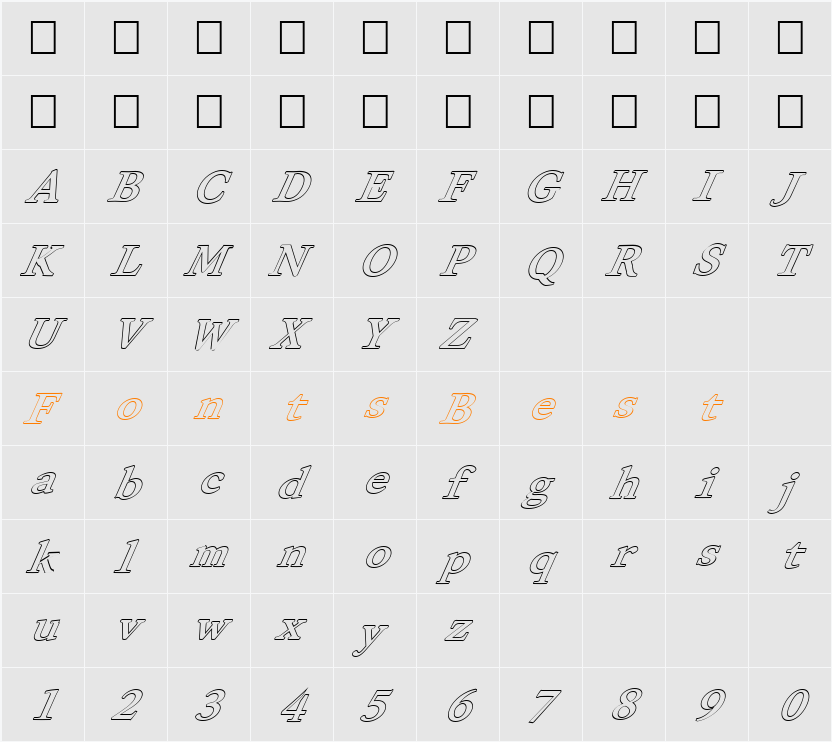 FZ ROMAN 28 HOLLOW ITALIC Character Map