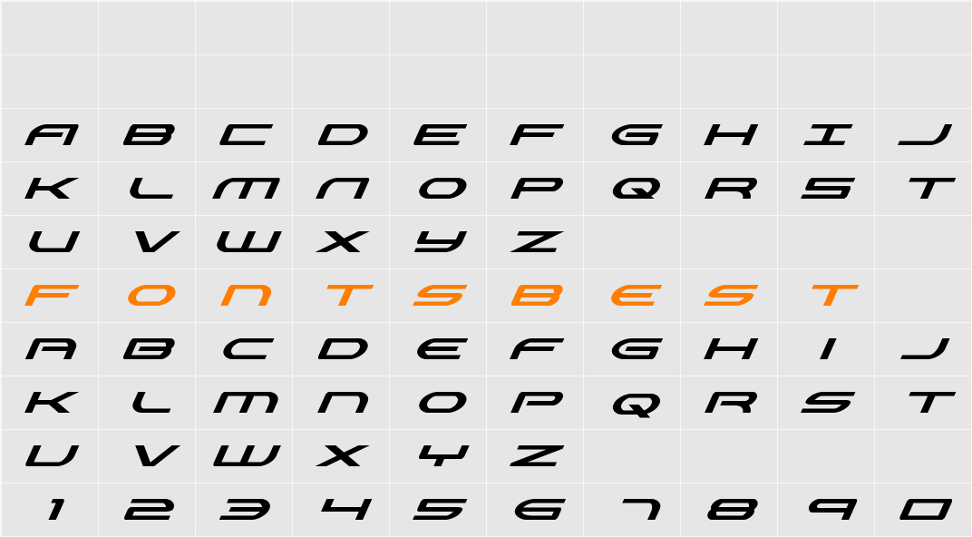Antietam Super-Italic Character Map