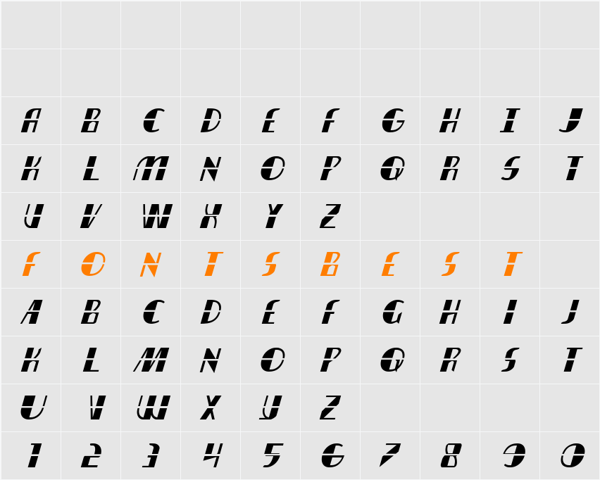 Nathan Brazil Laser Italic Character Map